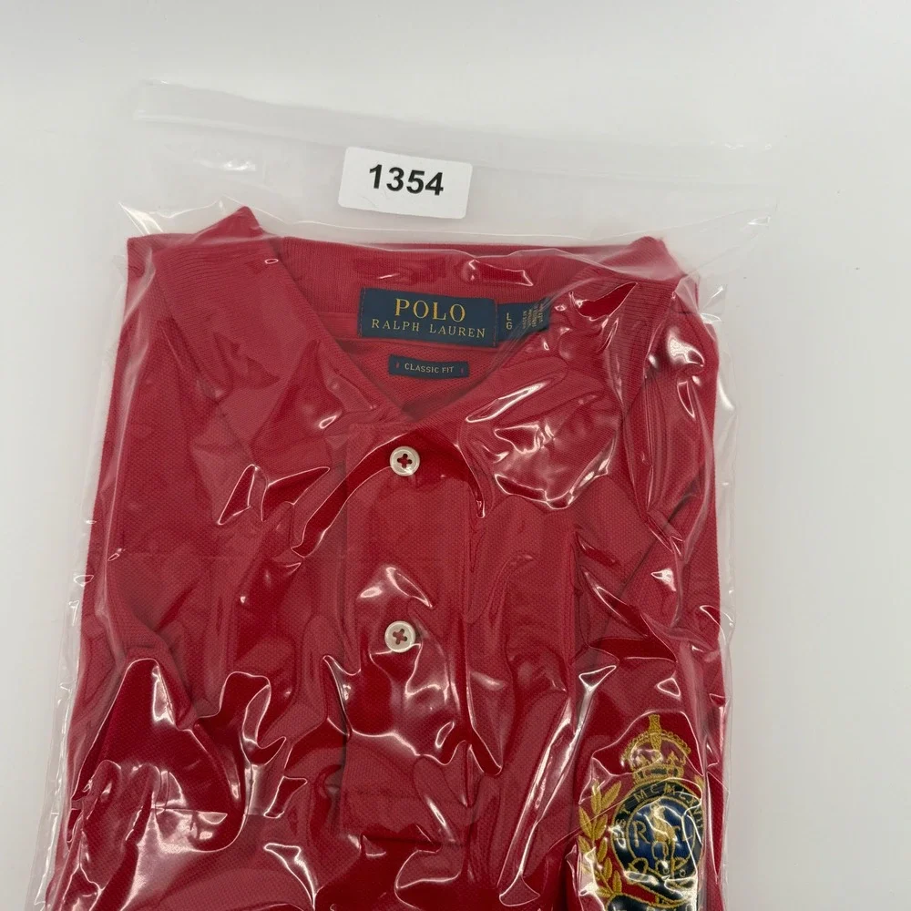 Polo Ralph Lauren Mens Red Long Sleeve Crest Logo Polo Shirt Classic Fit Large